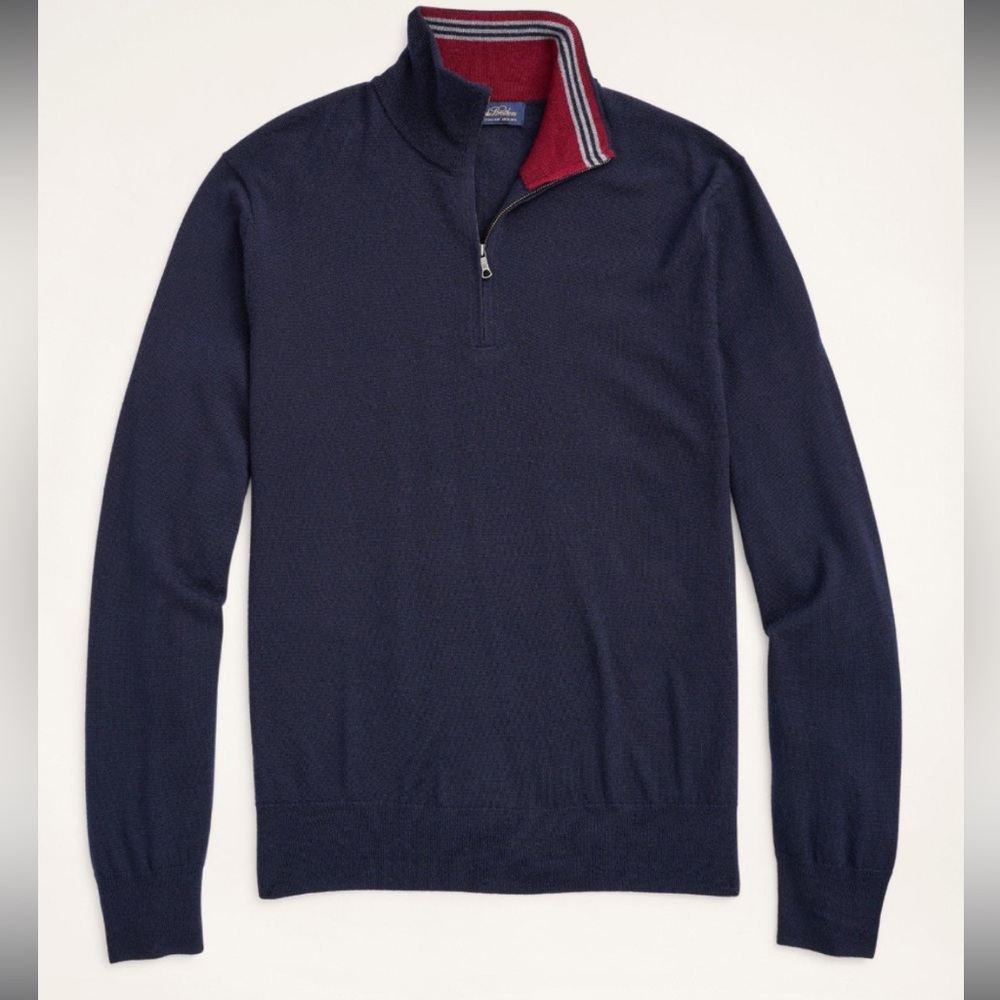 Brooks Brothers Merino Wool Half-Zip Sweater - Navy Blue